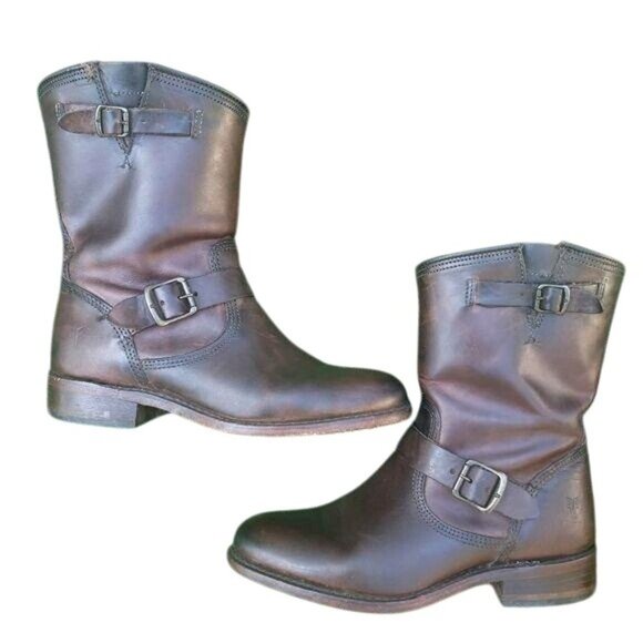 Frye veronica Brown Leather Mid-Calf Engineer Boots Size 6 - Picture 8 of 8
